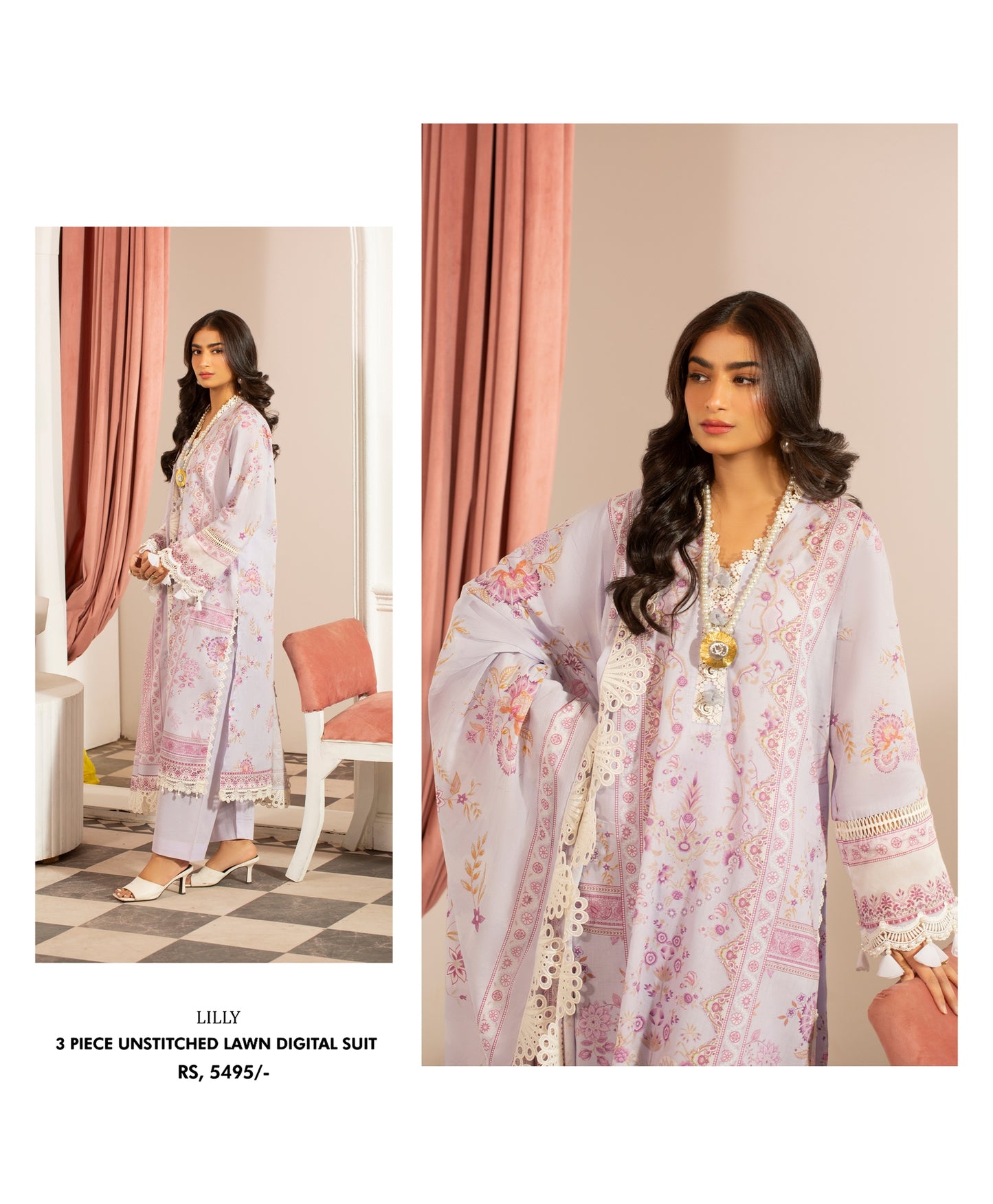 3Pc - Unstitched Printed Lawn