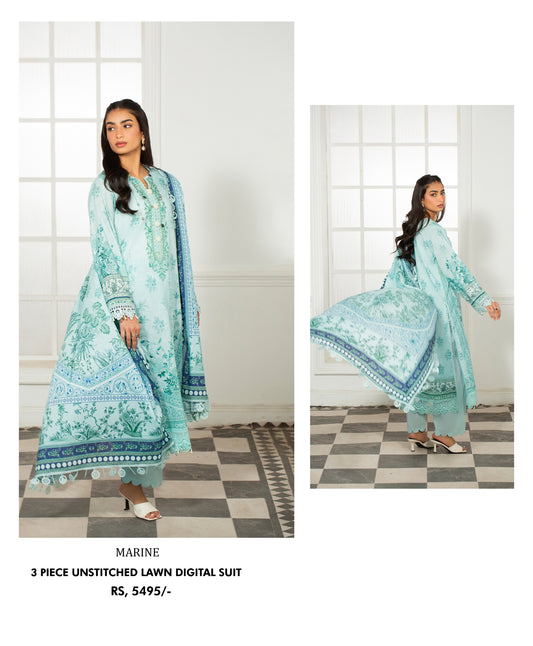 3Pc - Unstitched Printed Lawn