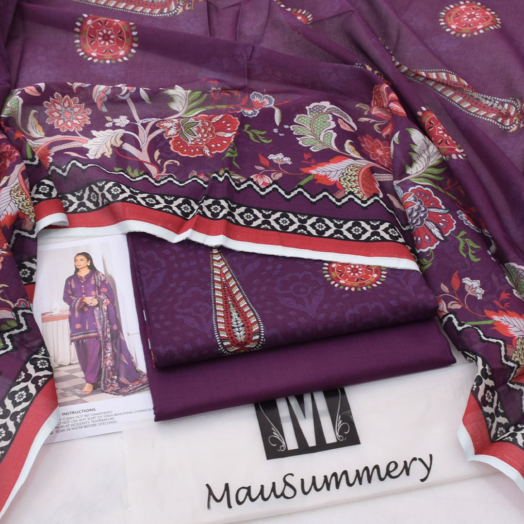 3Pc - Unstitched Printed Lawn