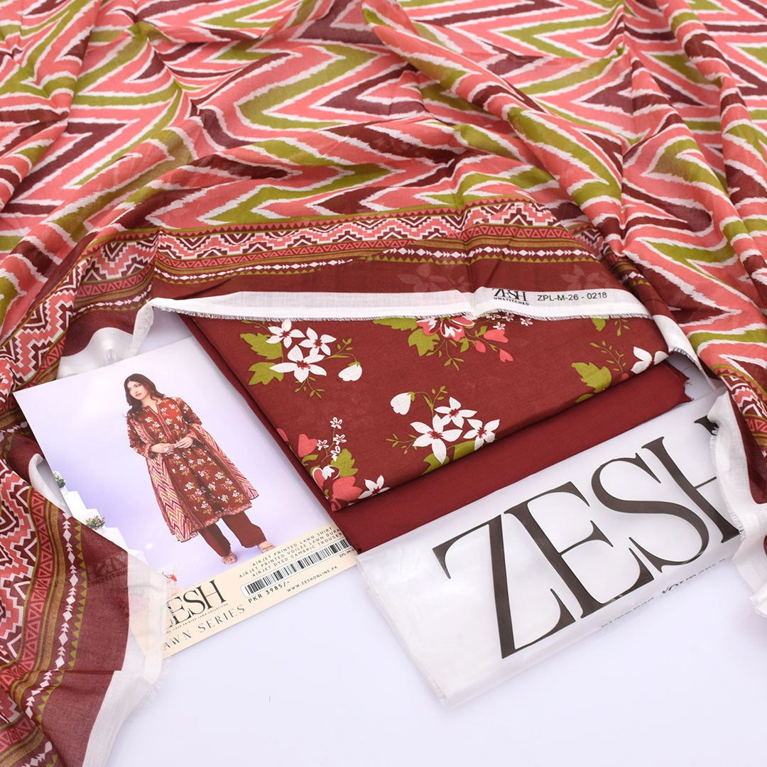 3Pc - Unstitched Printed Lawn