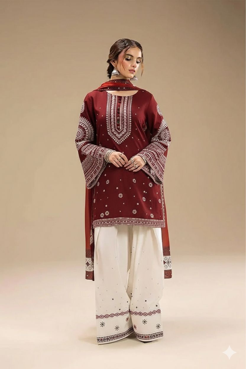 3Pc - Unstitched EMB Lawn