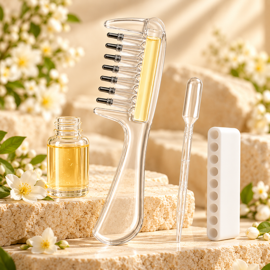 Transparent hair oil applicator comb | Refillable scalp massage comb