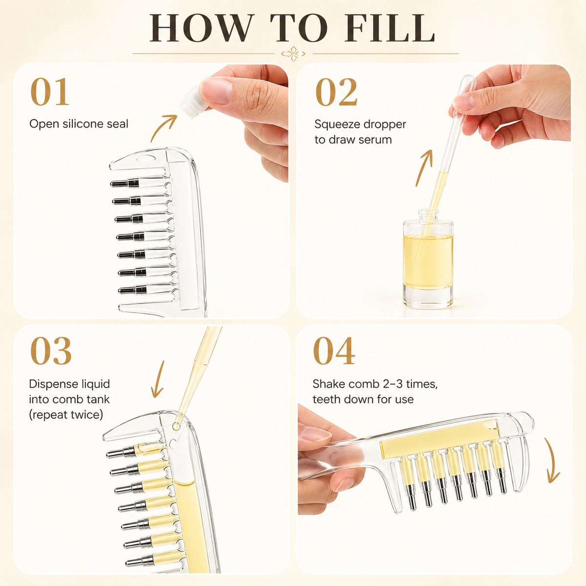 Transparent hair oil applicator comb | Refillable scalp massage comb