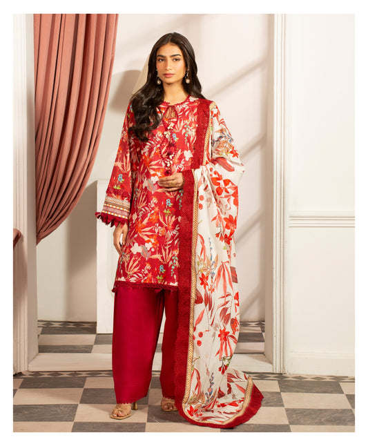 3Pc -  Unstitched Printed Lawn