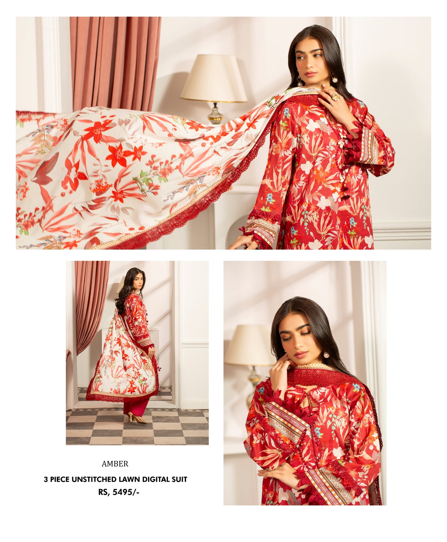 3Pc -  Unstitched Printed Lawn