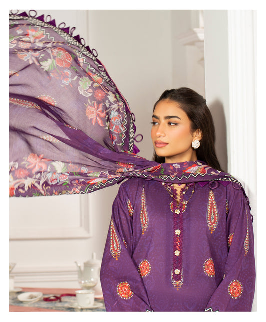 3Pc -  Unstitched Printed Lawn