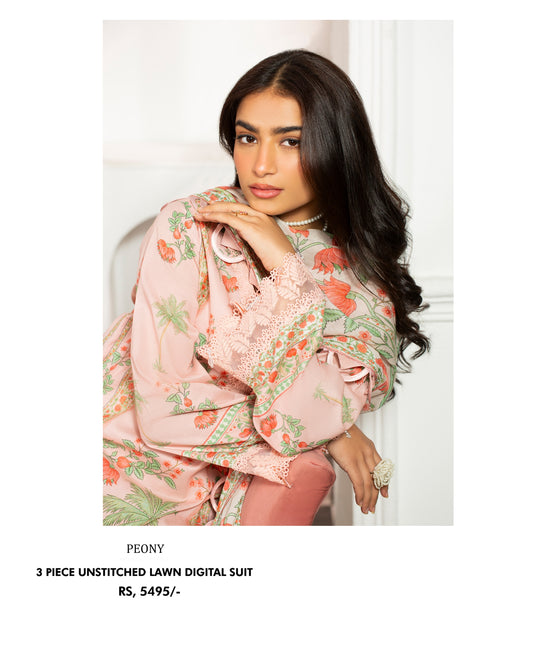 3Pc -  Unstitched Printed Lawn