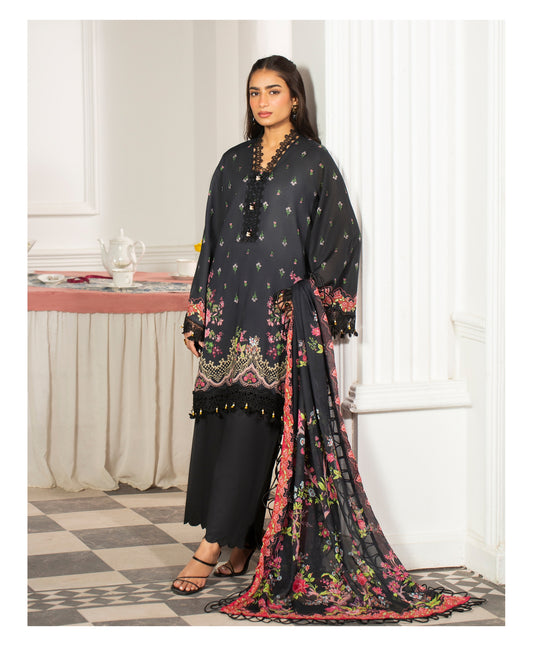 3Pc -  Unstitched Printed Lawn