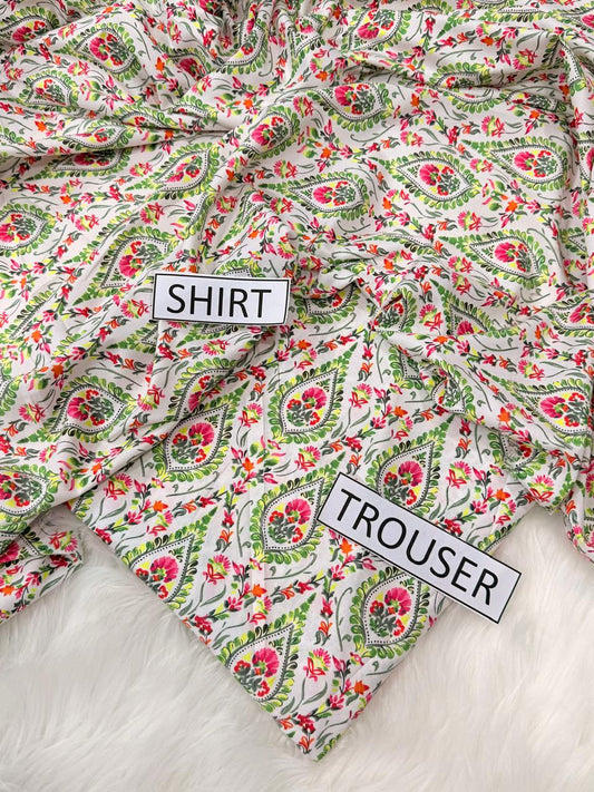 2Pc -  Unstitched Printed Cambric Cotton