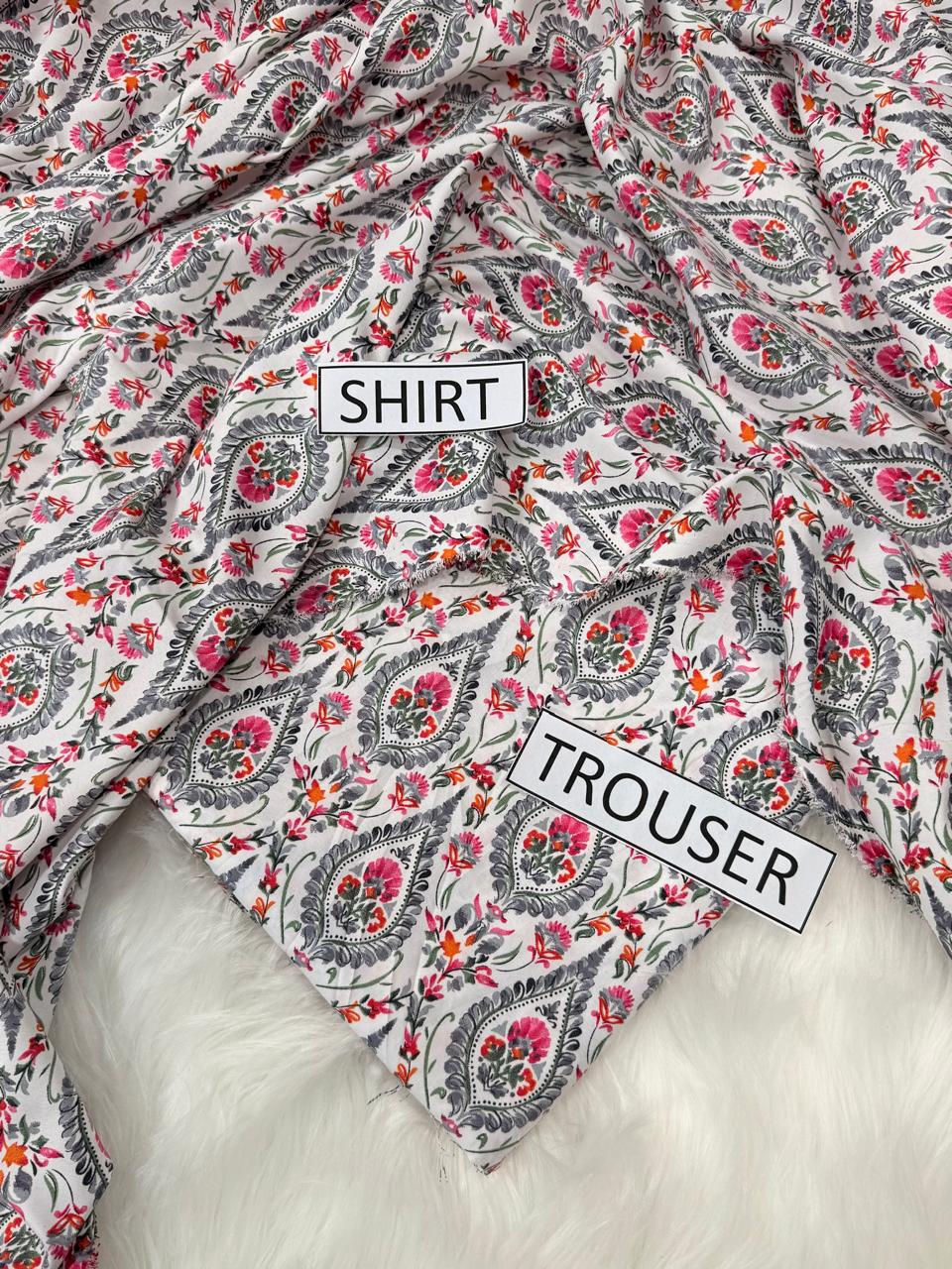 2Pc -  Unstitched Printed Cambric Cotton