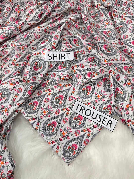 2Pc -  Unstitched Printed Cambric Cotton
