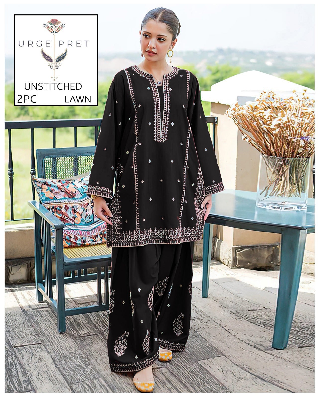 2Pc -  Unstitched EMB Lawn