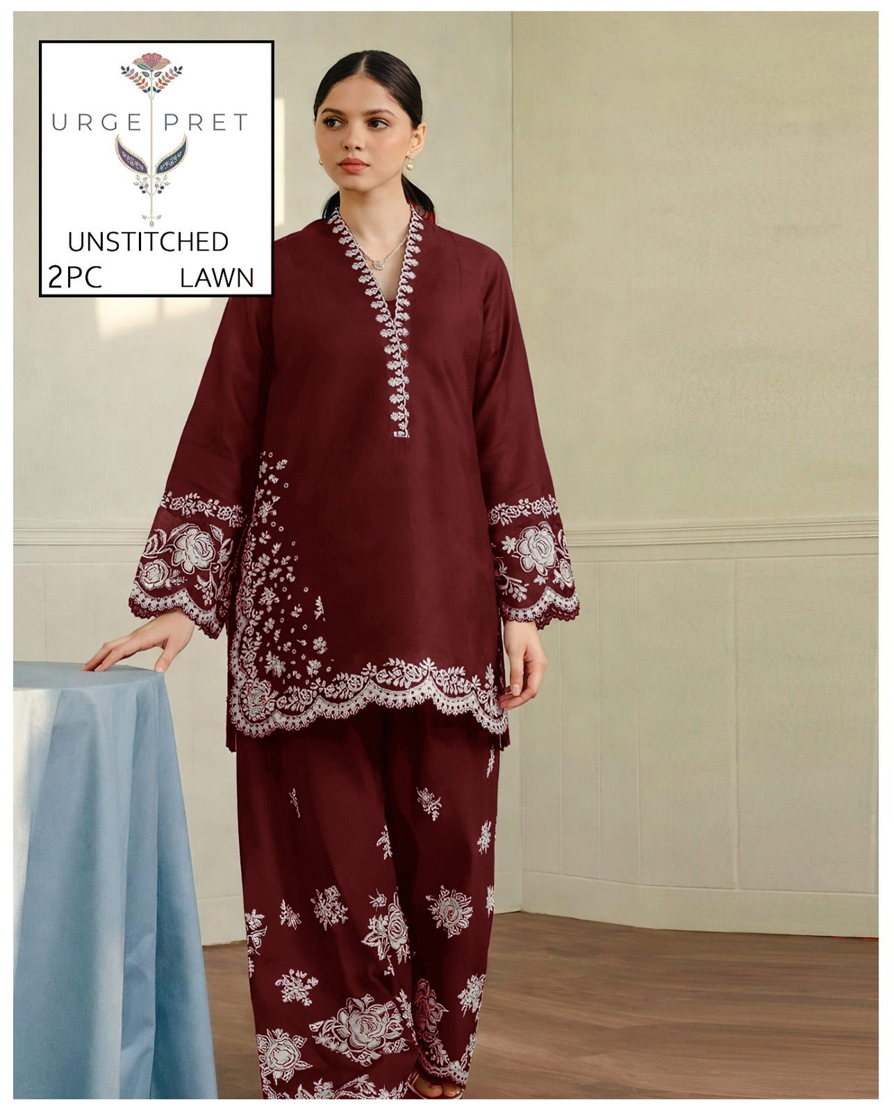 2Pc -  Unstitched EMB Lawn