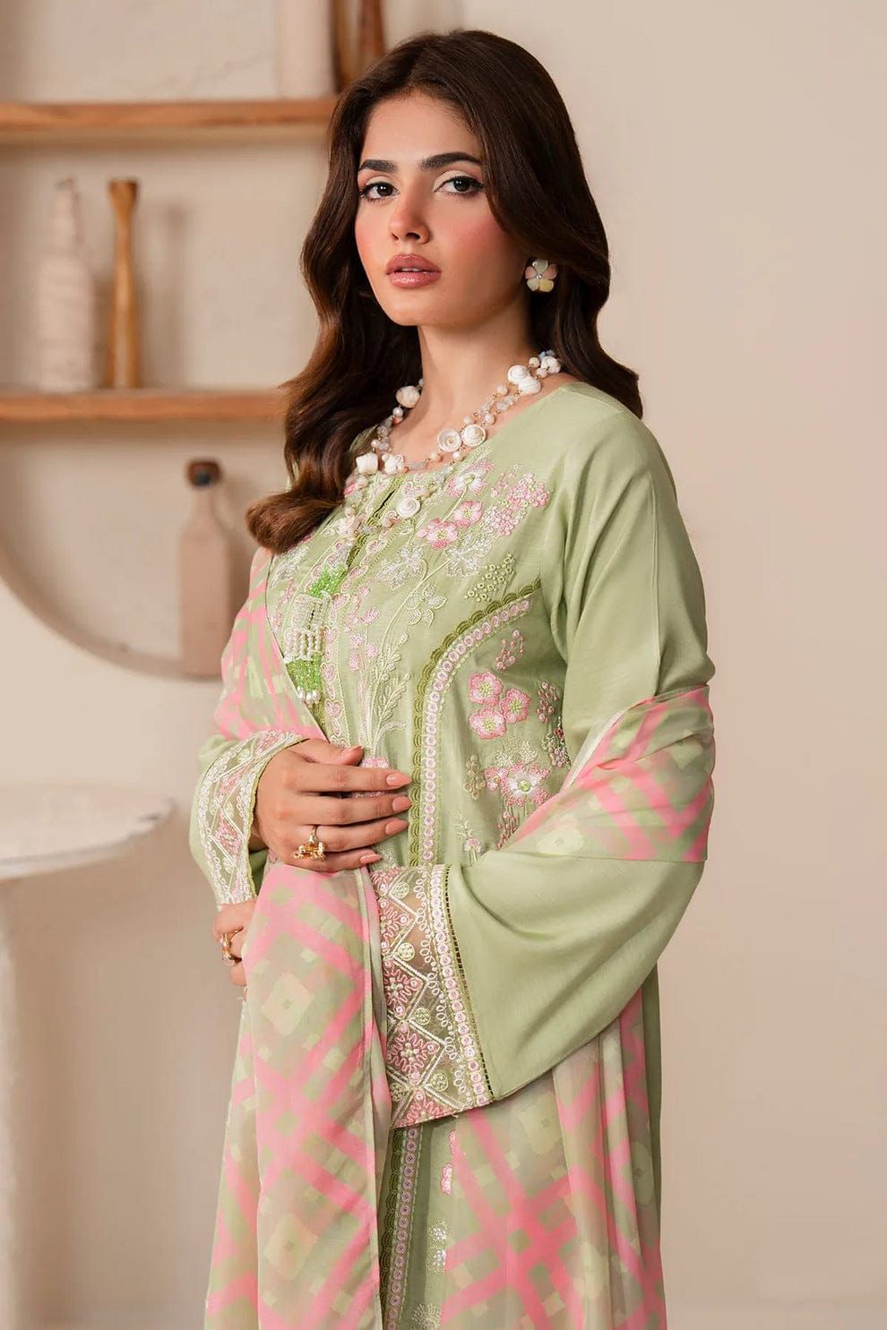 3Pc -  Unstitched EMB Lawn