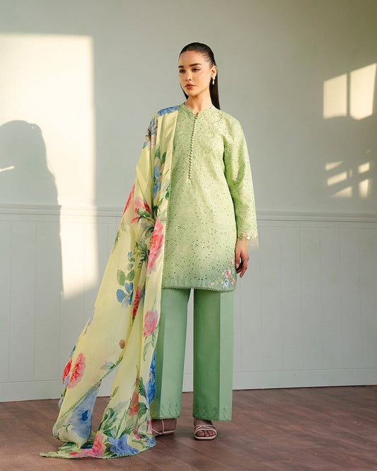 3Pc -  Unstitched EMB Lawn