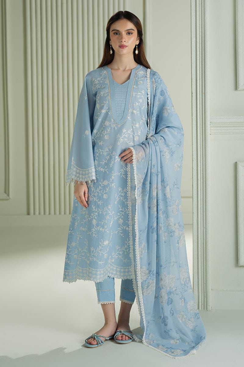 3Pc -  Unstitched EMB Lawn