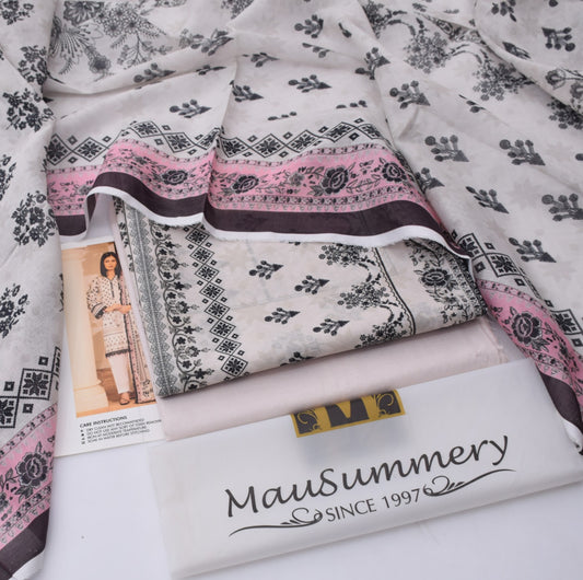 3Pc -  Unstitched Printed Lawn
