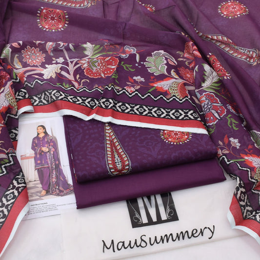 3Pc -  Unstitched Printed Lawn