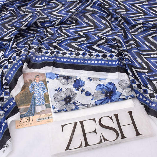 3Pc -  Unstitched Printed Lawn