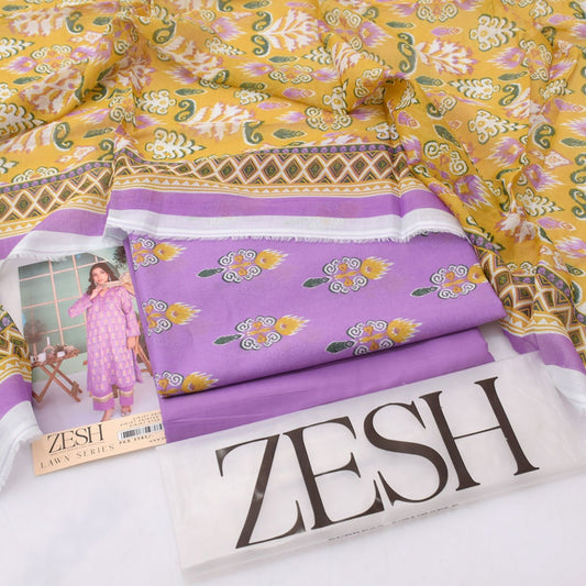 3Pc -  Unstitched Printed Lawn