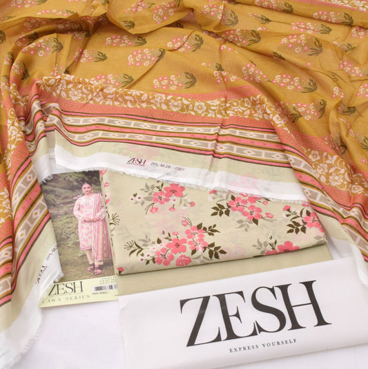 3Pc -  Unstitched Printed Lawn