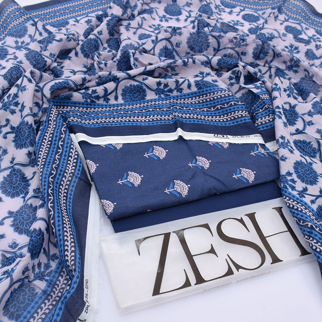 3Pc -  Unstitched Printed Lawn