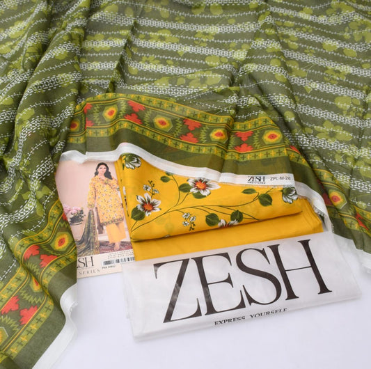 3Pc -  Unstitched Printed Lawn