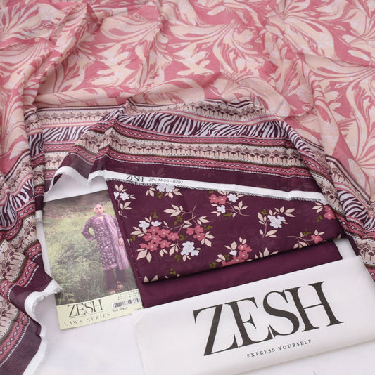 3Pc -  Unstitched Printed Lawn