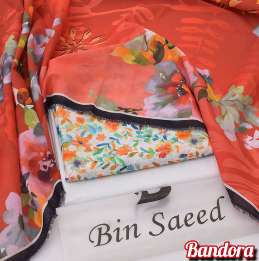3Pc -  Unstitched Printed Lawn