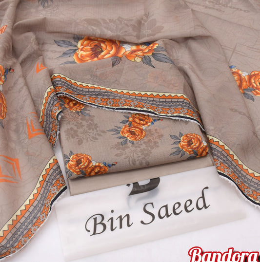 3Pc -  Unstitched Printed Lawn