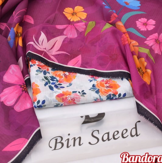 3Pc -  Unstitched Printed Lawn