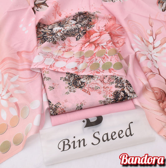 3Pc -  Unstitched Printed Lawn