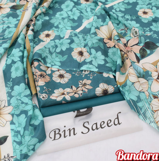 3Pc -  Unstitched Printed Lawn