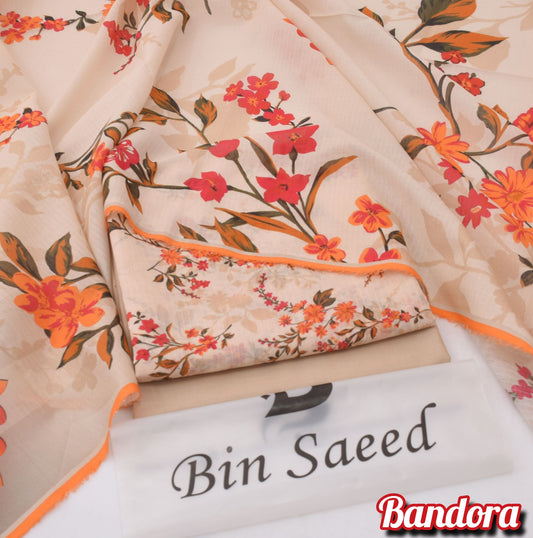 3Pc -  Unstitched Printed Lawn