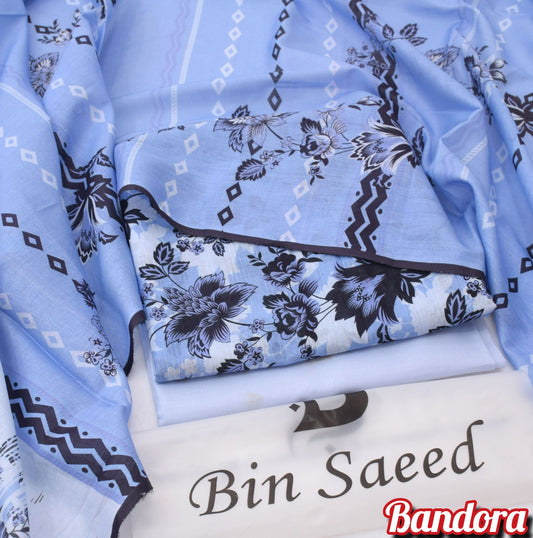 3Pc -  Unstitched Printed Lawn
