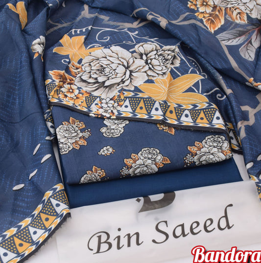 3Pc -  Unstitched Printed Lawn