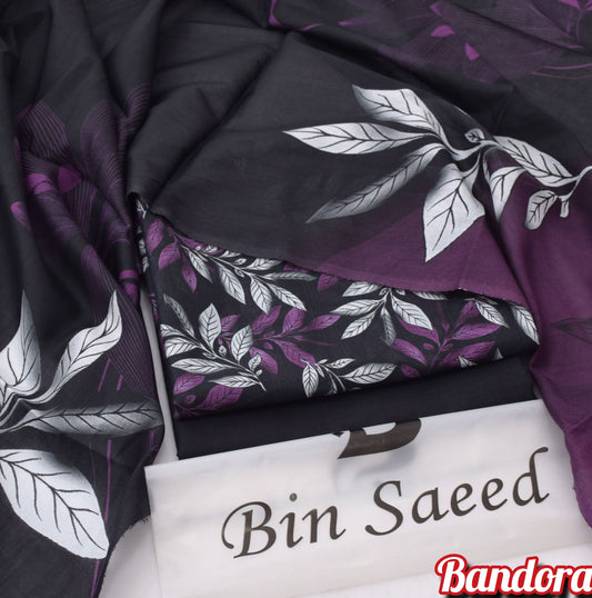3Pc -  Unstitched Printed Lawn