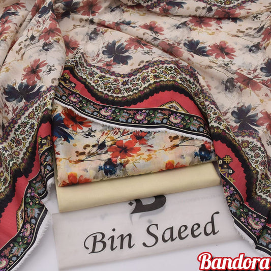 3Pc -  Unstitched Printed Lawn