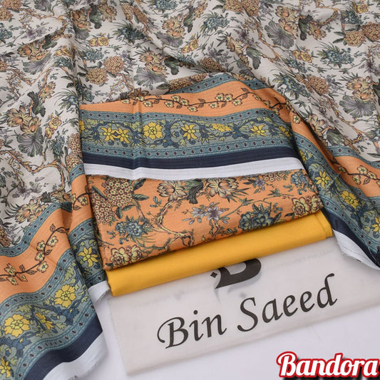 3Pc -  Unstitched Printed Lawn