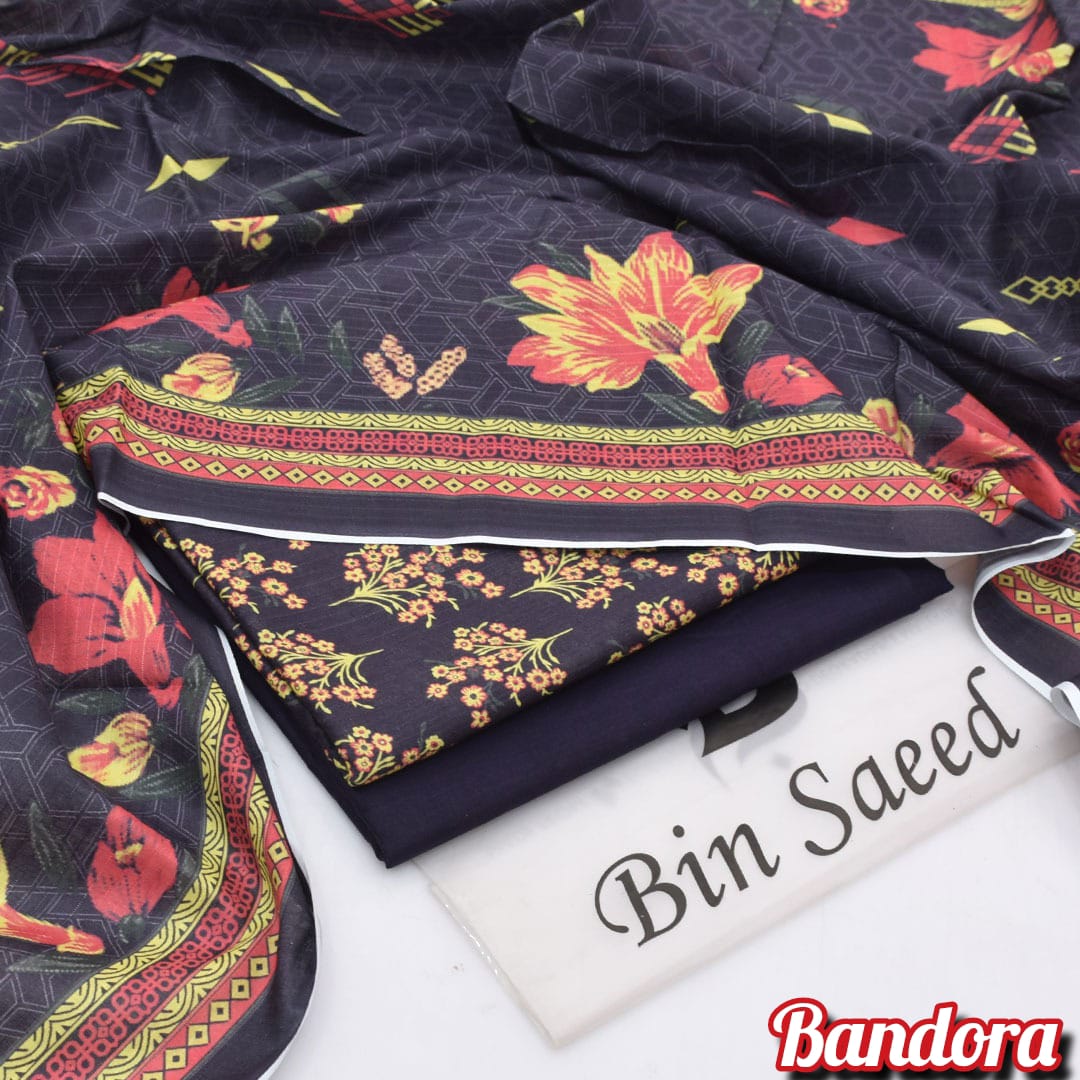 3Pc -  Unstitched Printed Lawn