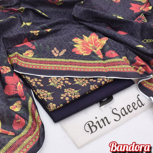 3Pc -  Unstitched Printed Lawn