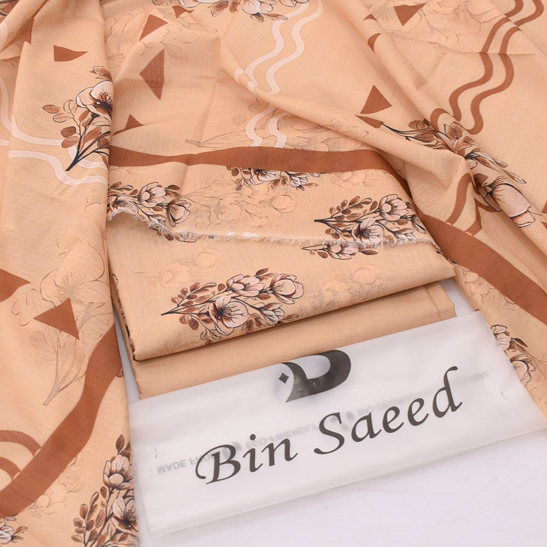 3Pc -  Unstitched Printed Lawn