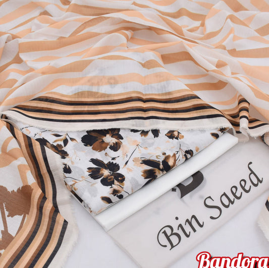 3Pc -  Unstitched Printed Lawn