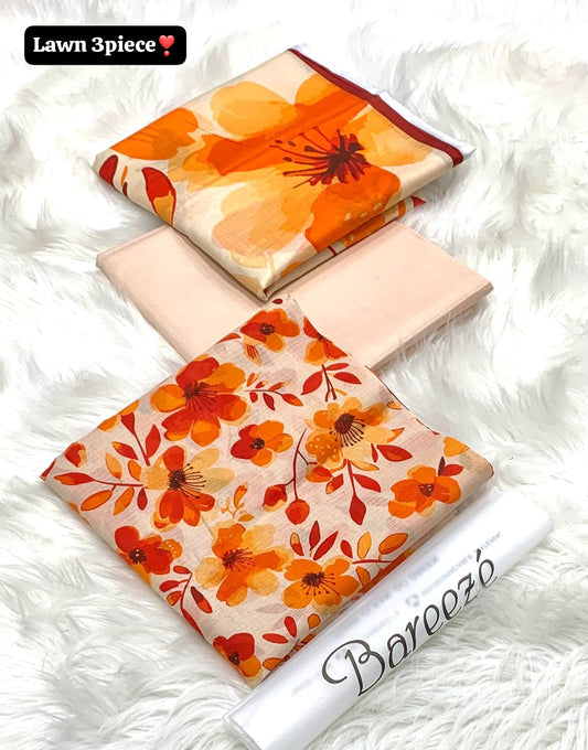 3Pc -  Unstitched Printed Lawn