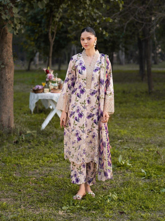 3Pc -  Unstitched EMB Lawn