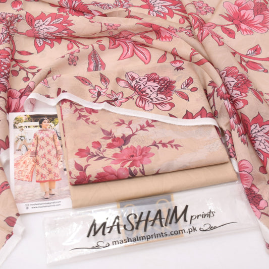 3Pc -  Unstitched Printed Lawn