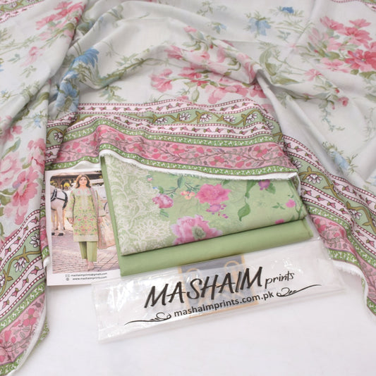 3Pc -  Unstitched Printed Lawn
