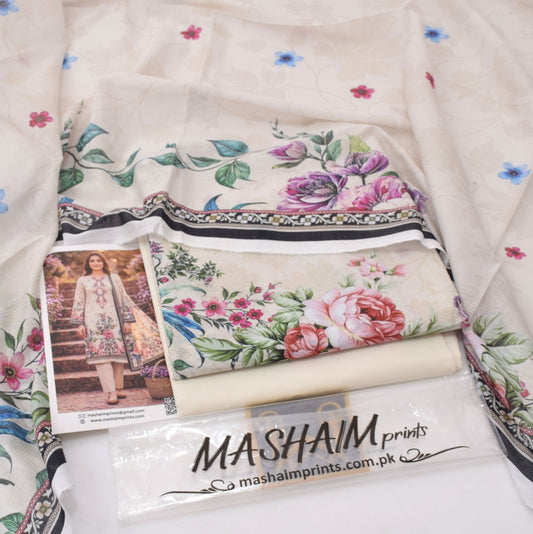 3Pc -  Unstitched Printed Lawn