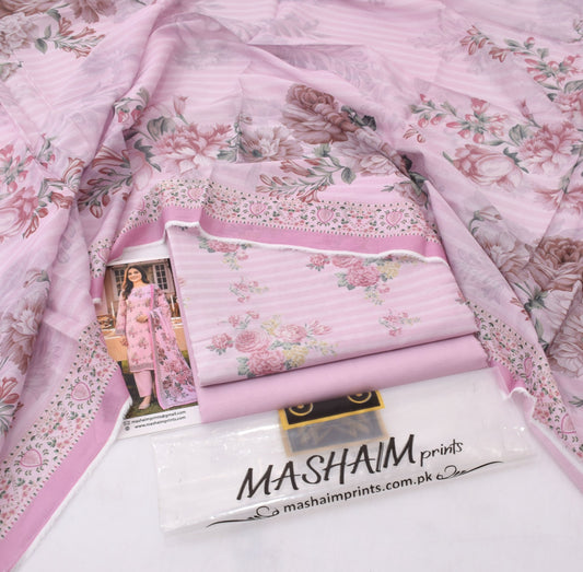 3Pc -  Unstitched Printed Lawn