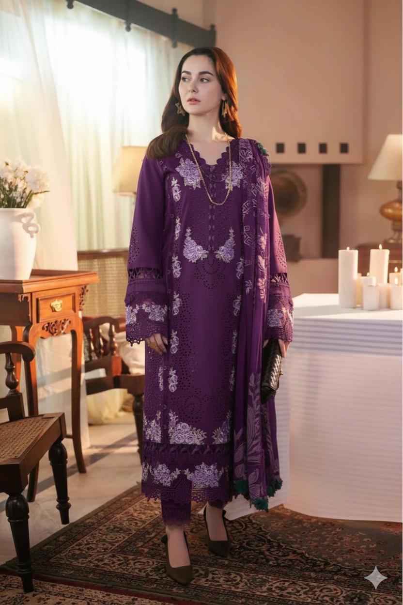 3PC -  Unstitched EMB Lawn